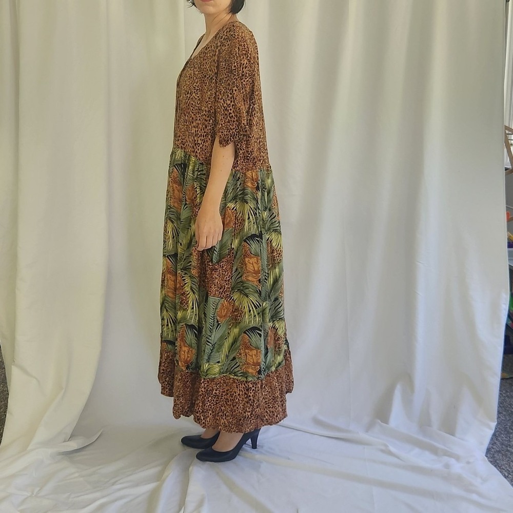 90s Leopard Print Rayon Maxi Dress - Picture 2 of 4